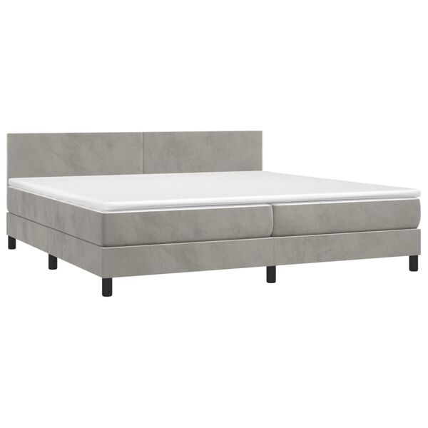 vidaXL Cama box spring colch&oacute;n y LED terciopelo gris claro 200x200 cm