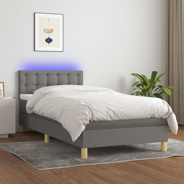 vidaXL Cama box spring con colch&oacute;n y LED tela gris oscuro 80x200 cm