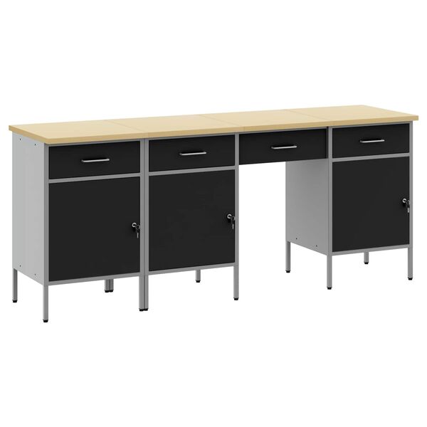 vidaXL Armario de trabajo con caj&oacute;n 4 pcs Negro 200 x 55 x 85 cm