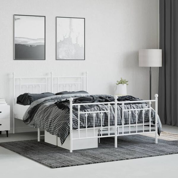 vidaXL Estructura cama sin colch&oacute;n con estribo metal blanco 140x200 cm