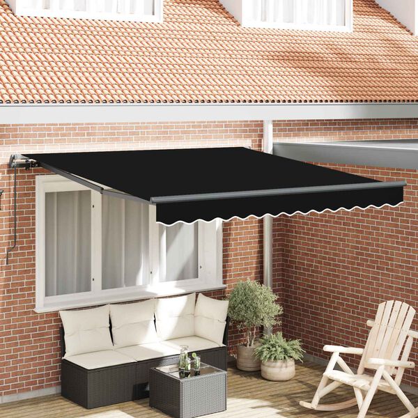 vidaXL Toldo Retr&aacute;ctil Manual Negro 350 x 250 cm Poli&eacute;ster y Acero