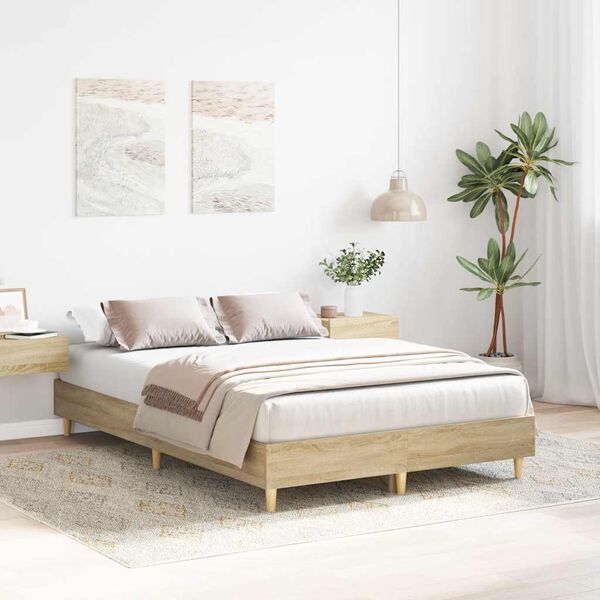 vidaXL Estructura de cama sin colch&oacute;n roble Sonoma 135x190 cm madera