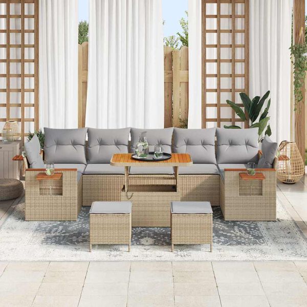 vidaXL Conjunto de sof&aacute;s de jard&iacute;n con coj&iacute;n 13 pcs Beige y Gris Claro