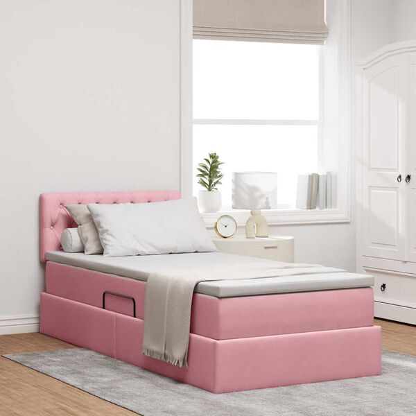 vidaXL Cama con almacenamiento con colch&oacute;n Rosa 90 x 190 cm Terciopelo