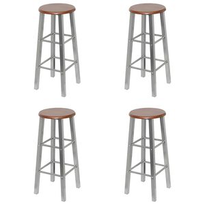 vidaXL Taburetes de cocina 4 unidades MDF plateado y marr&oacute;n
