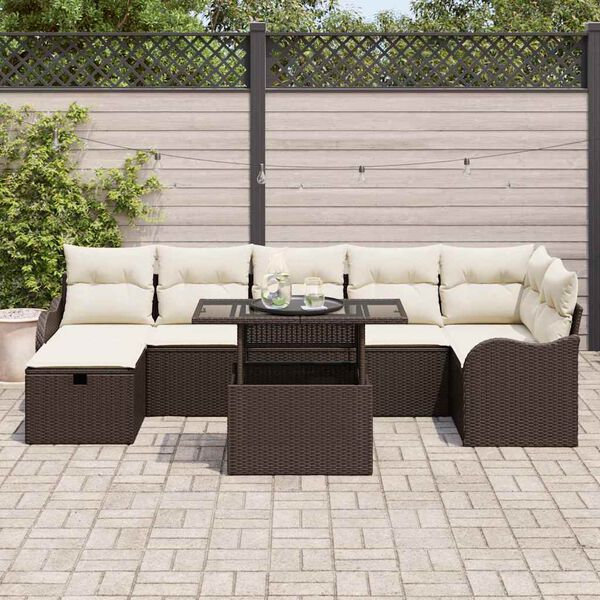 vidaXL Conjunto de sof&aacute; de jard&iacute;n con coj&iacute;n 8 pcs Marr&oacute;n Polirat&aacute;n