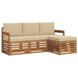 vidaXL Conjunto de sof&aacute;s de exterior con coj&iacute;n 4 pcs Natural y Beige