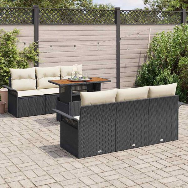 vidaXL Conjunto de sof&aacute; de jard&iacute;n 7 pcs Negro Polirat&aacute;n