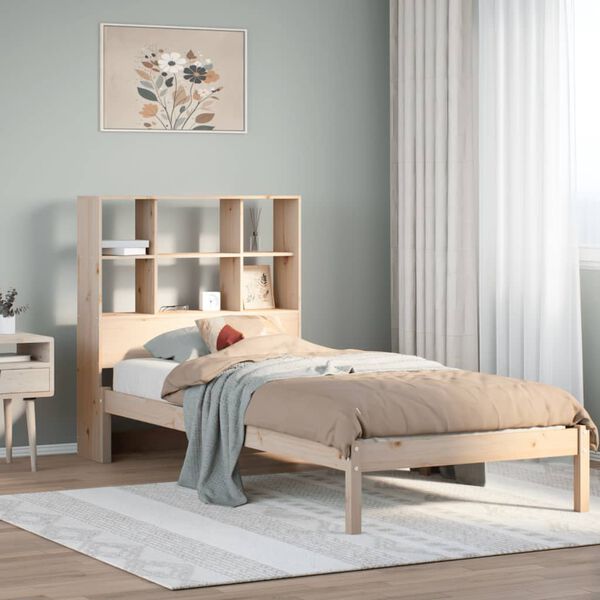 vidaXL Cama con estanter&iacute;a sin colch&oacute;n madera maciza de pino 75x190 cm