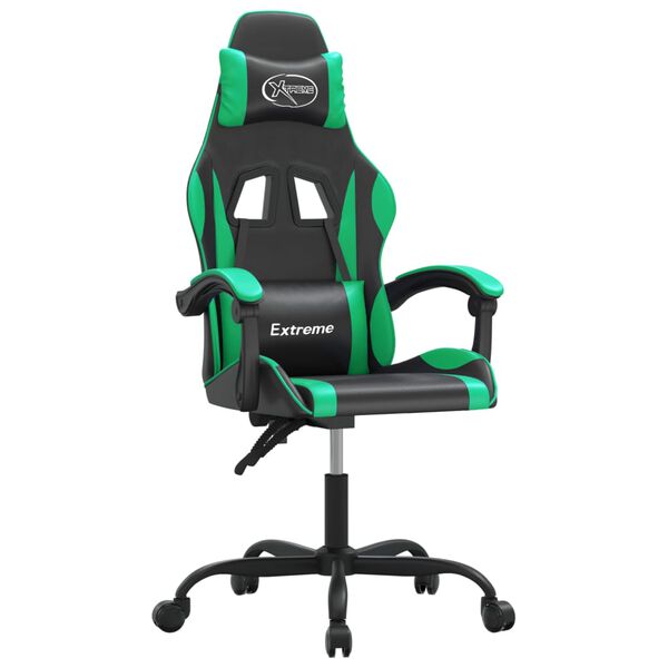 vidaXL Silla gaming giratoria cuero sintético negro y verde