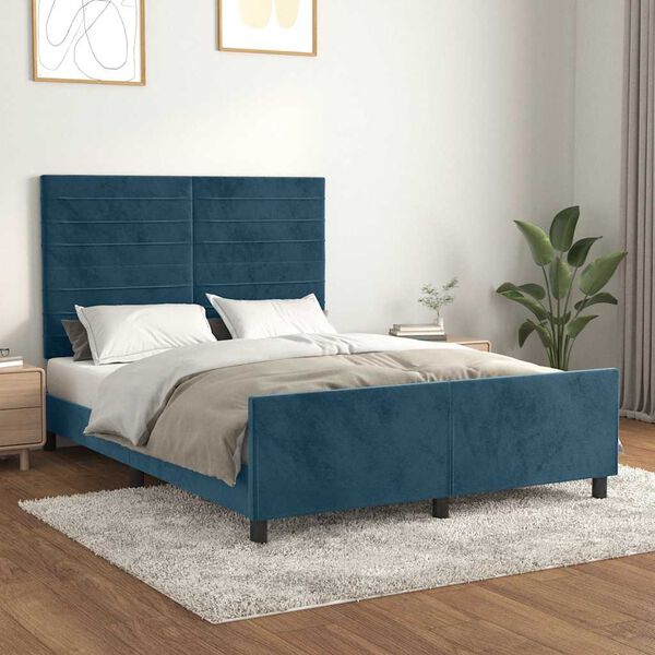 vidaXL Estructura de cama sin colch&oacute;n terciopelo azul oscuro 140x190cm