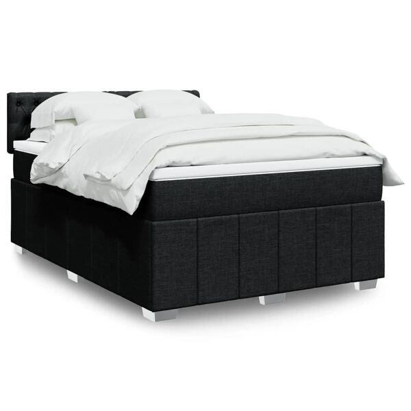 vidaXL Cama box spring con colch&oacute;n tela negro 160x200 cm
