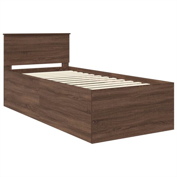 vidaXL Estructura de cama con cabecera Roble Marr&oacute;n 90 x 190 cm