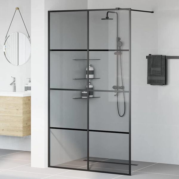 vidaXL Pared de Ducha Walk-in Negro 115 x 195 cm vidrio templado