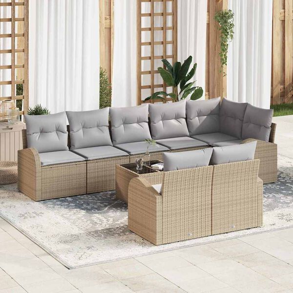 vidaXL Conjunto de sof&aacute;s de jard&iacute;n con coj&iacute;n 9 pcs Beige y gris claro