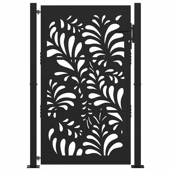 vidaXL Puerta de jardín negra 100x150 cm diseño ondulado de acero