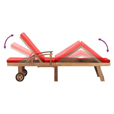 vidaXL Tumbona con cojín madera maciza de teca rojo