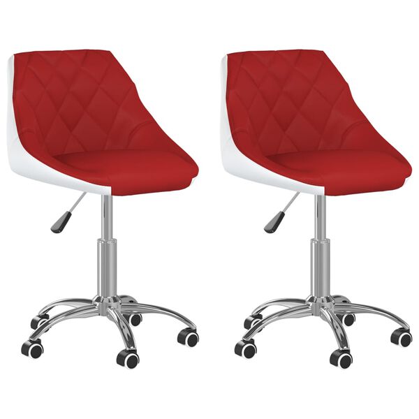 vidaXL Silla comedor giratoria 2 uds cuero sint&eacute;tico rojo vino blanco