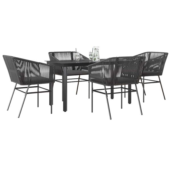 vidaXL Juego de comedor jard&iacute;n 5 piezas cojines rat&aacute;n sint&eacute;tico negro
