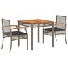 vidaXL Set comedor de jard&iacute;n 3 piezas con cojines rat&aacute;n sint&eacute;tico gris