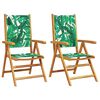 vidaXL Sillas plegables (2 unidades) con estampado de hojas, madera maciza de acacia y tela.