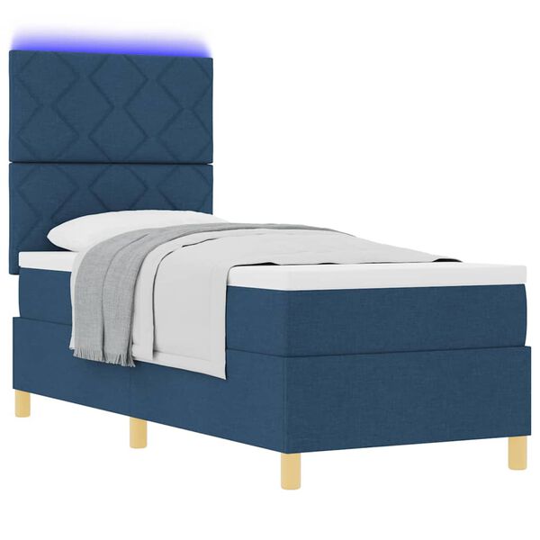 vidaXL Cama Box Spring LED con colch&oacute;n Azul 80 x 200 cm tela