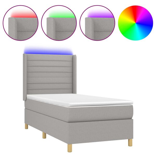 vidaXL Cama box spring colch&oacute;n y luces LED tela gris claro 100x200 cm