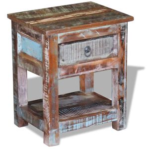vidaXL Mesa auxiliar con 1 caj&oacute;n madera maciza reciclada 43x33x51 cm