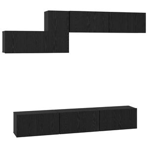 vidaXL Conjunto de mueble de TV 7 pcs Roble Negro Madera de ingenier&iacute;a