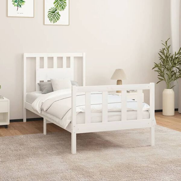 vidaXL Estructura de cama sin colch&oacute;n madera de pino blanco 100x200 cm