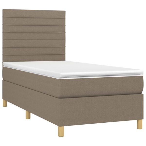 vidaXL Cama box spring colch&oacute;n y luces LED tela gris taupe 100x200 cm