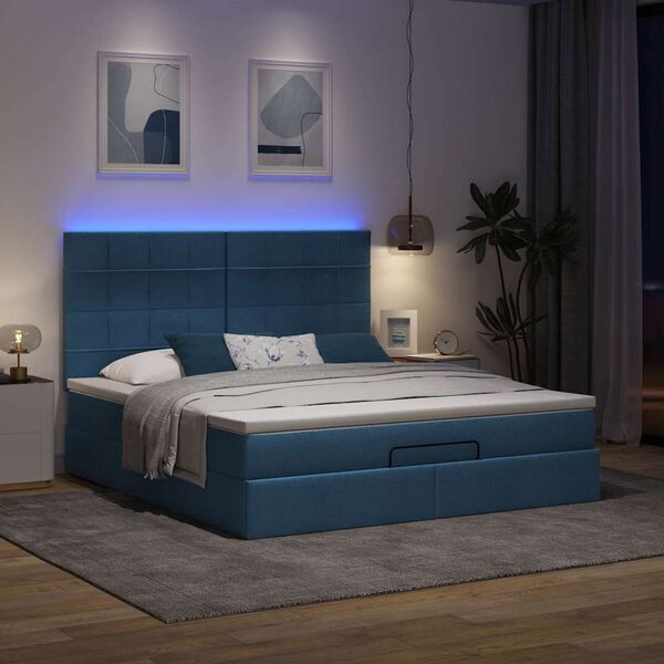 vidaXL Estructura de cama otomana con colch&oacute;n tela azul 180x200cm