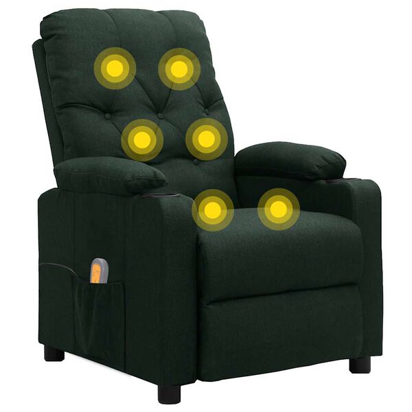 vidaXL Sill&oacute;n de masaje de tela verde oscuro