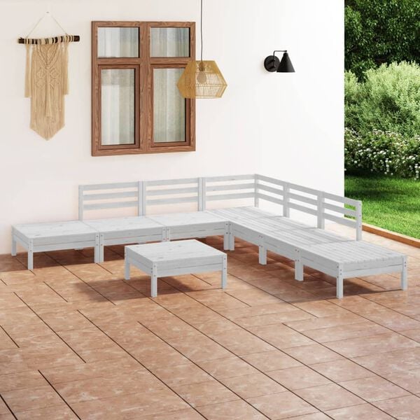 vidaXL Juego de muebles de jard&iacute;n 8 piezas madera maciza pino blanco