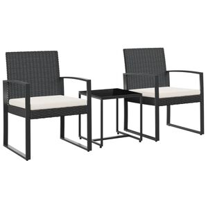 vidaXL Set comedor de jard&iacute;n 3 pzas con cojines PP aspecto rat&aacute;n negro