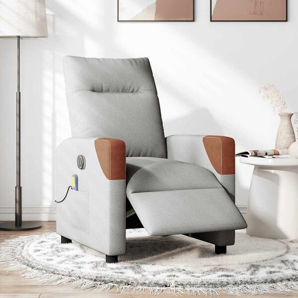vidaXL Sill&oacute;n reclinable de masaje el&eacute;ctrico tela gris nube