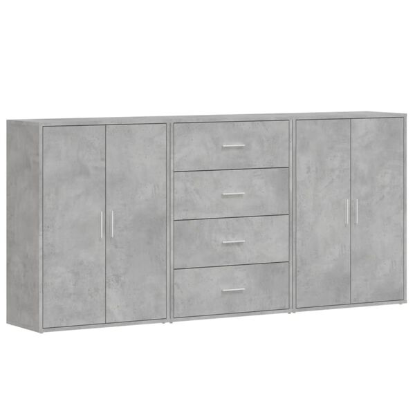 vidaXL Aparadores 3 uds madera de ingenier&iacute;a gris hormig&oacute;n 60x31x84 cm