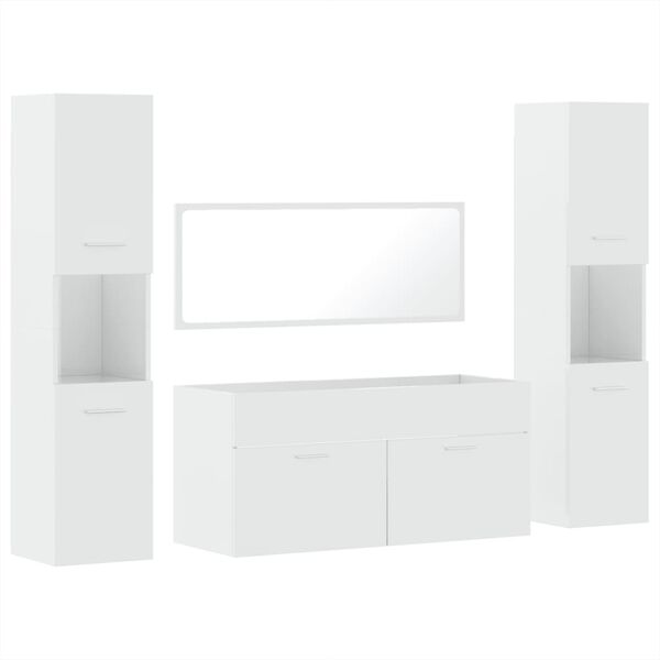 vidaXL Juego muebles de ba&ntilde;o 4 pzas madera contrachapada blanco brillo