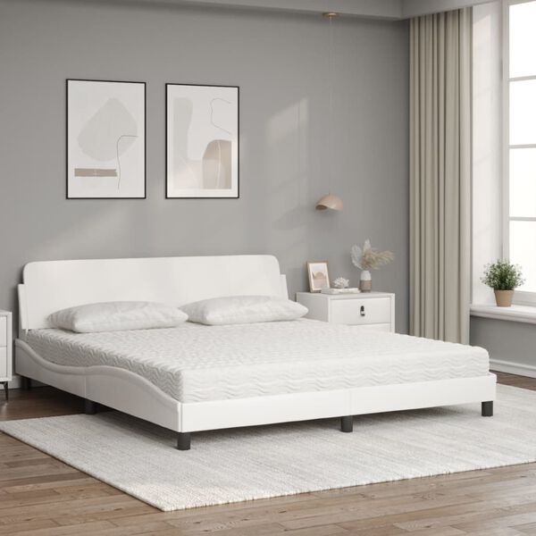 vidaXL Cama con colchón Dover cuero sintético blanco 180x200 cm