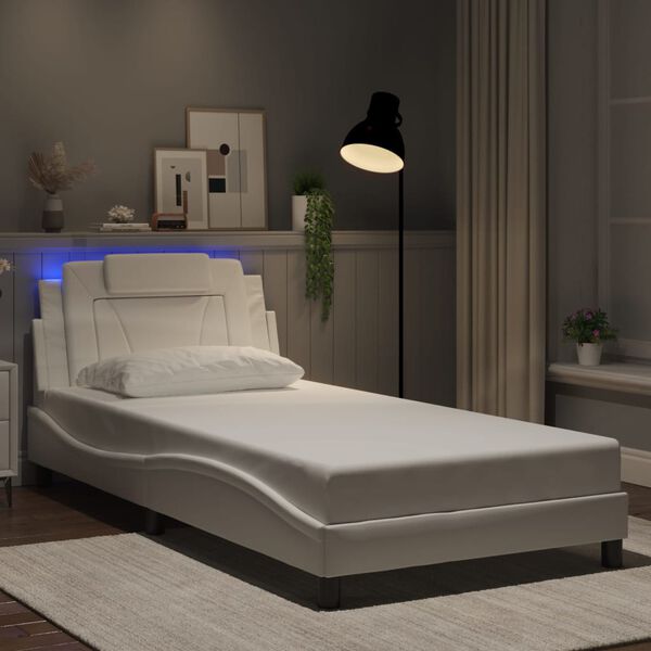 vidaXL Estructura de cama Viana con LED sin colch&oacute;n blanco 100x200 cm