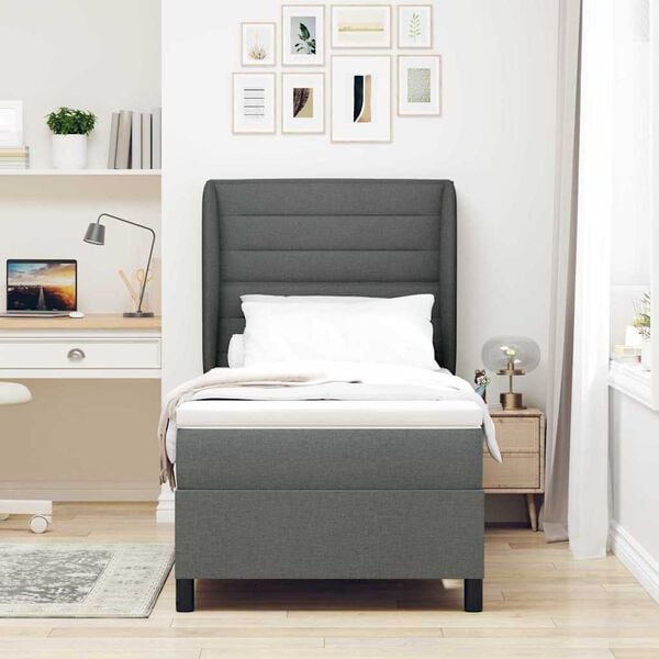 vidaXL Cama tipo Box Spring con colch&oacute;n Gris oscuro 90 x 200 cm tela