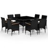 vidaXL Set de comedor de jard&iacute;n 9 pzas rat&aacute;n PE y madera acacia negro