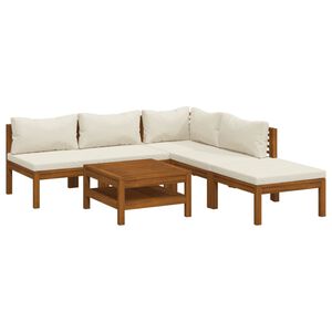 vidaXL Muebles de jard&iacute;n 6 pzas cojines crema madera maciza de acacia