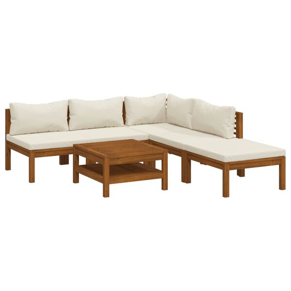 vidaXL Muebles de jardín 6 pzas cojines crema madera maciza de acacia