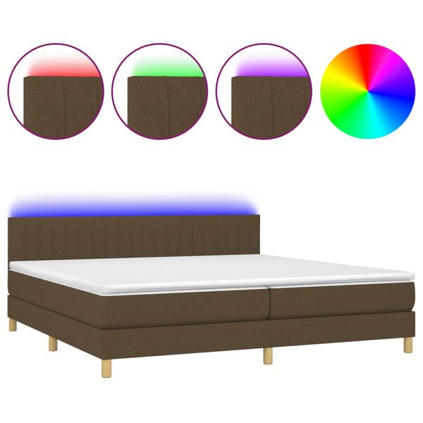 vidaXL Cama box spring con colch&oacute;n LED tela marr&oacute;n oscuro 200x200 cm