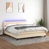 vidaXL Cama box spring colch&oacute;n y luces LED tela crema 180x200 cm