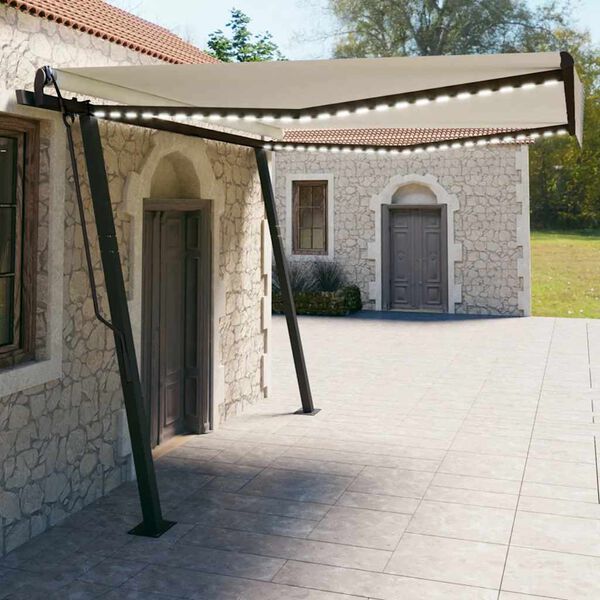 vidaXL Toldo autom&aacute;tico LED sensor de viento color crema 4x3 m