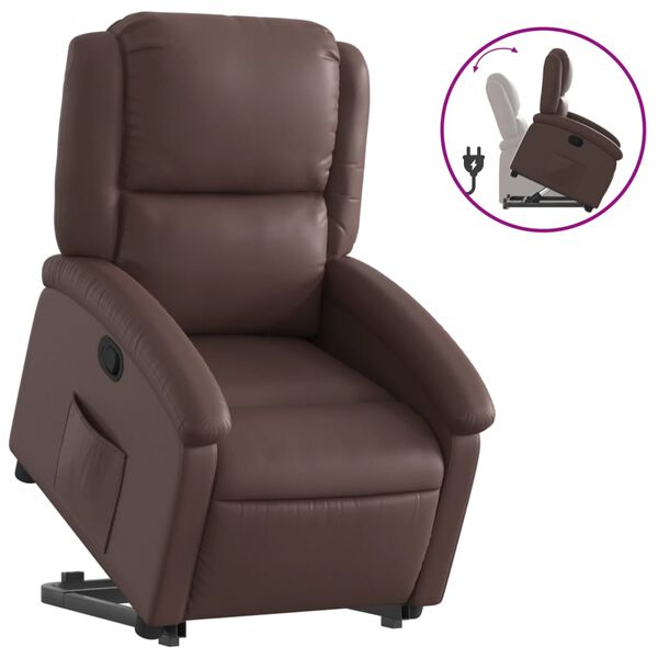 vidaXL Sill&oacute;n reclinable elevable cuero sint&eacute;tico marr&oacute;n