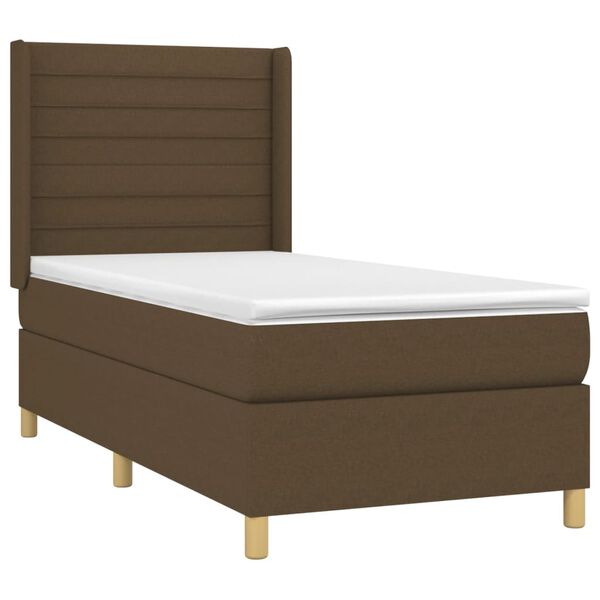 vidaXL Cama box spring con colch&oacute;n tela marr&oacute;n oscuro 90x200 cm