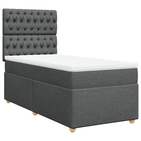 vidaXL Cama box spring con colch&oacute;n tela gris oscuro 90x190 cm